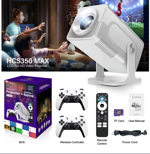 New HCS350MAX Gaming Projector 720p  30000 Gaming Retro Video Game Console Wireless Controller 4K HD Consola De Videojuegos