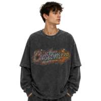 T-shirt à manches longues pour homme, coupe oversize, col ras du cou, effet délavé, avec impression de lettres couleur personnalisée, style streetwear hip-hop, printemps-automne, pour l'extérieur, ODM