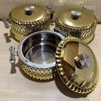 Ensemble chauffe-plats élégant à motif ajouré 3 pièces 3L 3.6L 4.6L en acier inoxydable isolé, type cocotte, pour cuisine moderne et usage domestique
