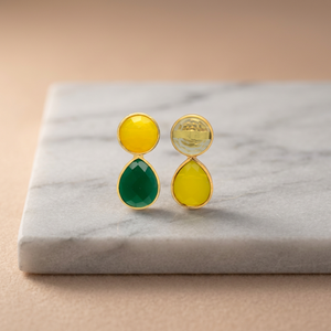 Pendientes de latón hechos a mano con gemas, chapados en oro, estilo étnico bohemio. - Product Image 2