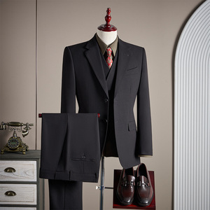<span class=keywords><strong>Costume</strong></span> Homme Sur Mesure Haut de Gamme à Simple Boutonnage en Tissu Sergé Mélangé – Tenue Formelle Professionnelle - Product Image 3