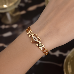 Bracelet tendance en acier inoxydable 316L plaqué or PVD, design cœur et œil protecteur, bijoux pour femmes - Product Image 3