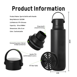 Bouteille d'eau sport isotherme en acier inoxydable 20 oz, design d'usine, 2-en-1, à double ouverture (large et étroite), avec couvercle à poignée souple - Product Image 3