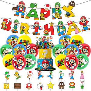 Bonito cumpleaños de los niños <span class=keywords><strong>Mario</strong></span> telón de fondo Banner Cake Topper globos <span class=keywords><strong>Mario</strong></span> <span class=keywords><strong>Bros</strong></span> suministros de fiesta de cumpleaños favores decoraciones - Product Image 1