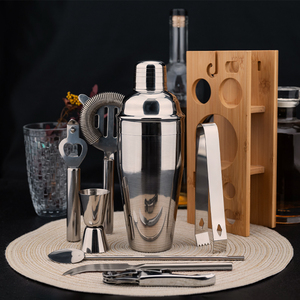 Perlengkapan Bar 9Pcs Creation Factory Direct, Set Alat Koktail dengan Wadah Kayu Bambu, Shaker Koktail Stainless Steel - Product Image 3