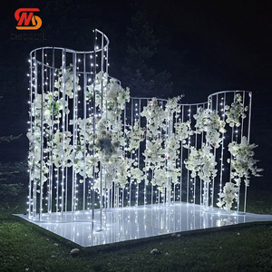 Arche de toile de fond en fer blanc lisse avec éclairage LED pour événements, décoration de fond de mariage en forme de <span class=keywords><strong>S</strong></span>, décoration florale artificielle - Product Image 1