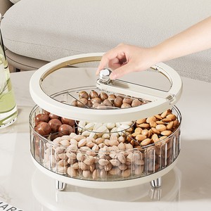Round Snack Storage Box With Lid 1-3L Rotating Compartmentalized Fruit Tray Dustproof Household Container - Product Image 4