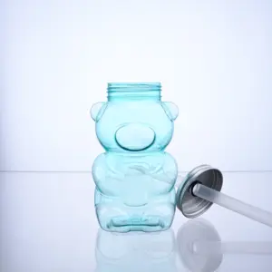 Botol plastik hewan peliharaan transparan, botol minum teh susu beruang 500ml