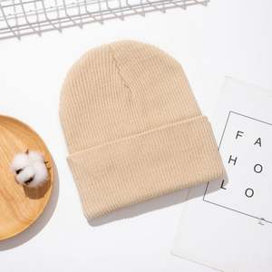 Custom logo <b>Small</b> Order Unisex Autumn Winter Beanie Thick Solid Color Knitted Beanie - Product Image 3