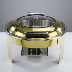 Estufa de buffet hidráulica Juego de buffet de plato de frotamiento dorado de lujo con cubierta visual Calentador de alimentos de acero inoxidable Nueva condición - Product Image 6