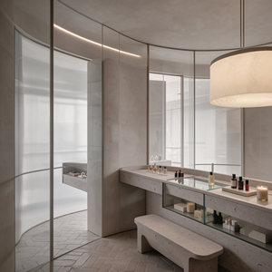 Aménagement intérieur de boutique de parfums et cosmétiques sur mesure Wabi Sabi en travertin, mobilier complet pour magasin, présentoir de beauté pour la vente au détail - Product Image 3