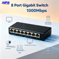 Switch de Red Doméstico de 8 Puertos 10/100/1000Mbps con Carcasa de Plástico, 8 Puertos RJ45, Hub Ethernet, Plug and Play, Apilable, AP-6008GS