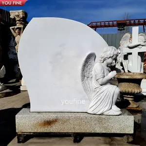 Custom Engraving Angel White Marble Headstone Cherub Tombstone