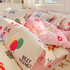 Housse de <span class=keywords><strong>couette</strong></span> en coton lavé à impression réactive de dessin animé, textile de maison, ensemble de literie 4 pièces, draps, housse de <span class=keywords><strong>couette</strong></span> - Product Image 4