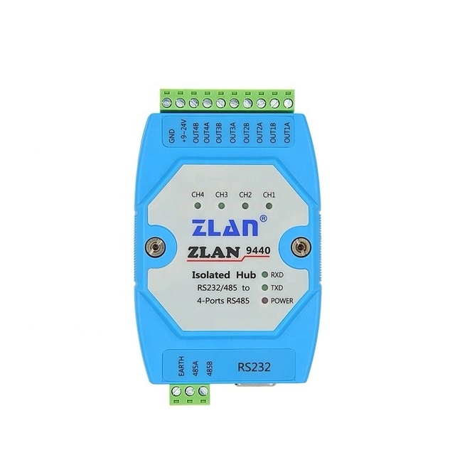 ZLAN9440 Isolated RS485 Hub 4-port RS485 Repeater Din-rail Mount RS232 to 4-channel RS485 Converter for Industrial Field Bus
