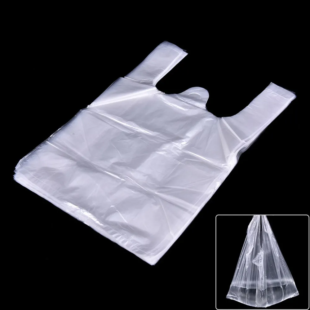 Saco de plástico transparente descartável, de alta qualidade, saco para compras, colete transportador para vegetais