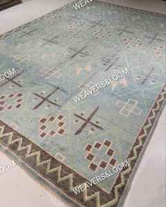 Alfombra Azul de Moda Tejida a Mano, Alfombra Oushak Moderna, Alfombra de Lana para Sala de Estar, Dormitorio, Comedor, Alfombra Oushak en Tonos Pastel - Product Image 5