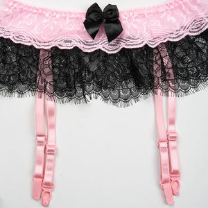 Gran oferta: Lencería sexy con liguero de encaje transparente y lazo, tirantes ajustables para medias, liguero exótico para mujer - Product Image 3