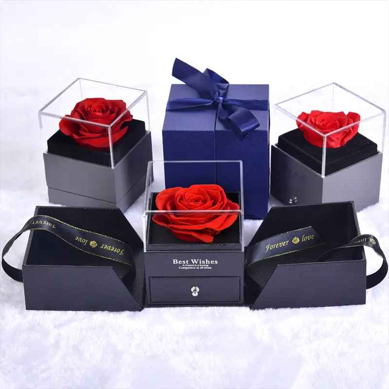 Натуральная синяя Роза S001 с надписью «I Love You», подарочный набор, мыло ручной работы, роза, зачарованная Цветочная Подарочная акриловая коробка