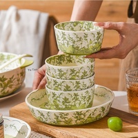 Services de table en porcelaine sous glaçure à motif fruitier, jetables, modernes, pour le camping, comprenant fourchette/couteau/cuillère/baguettes et assiette à soupe