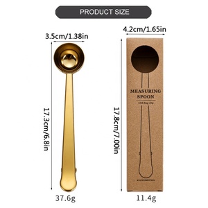 Cucchiaio dosatore 2-in-1 personalizzato ecologico in rame e oro per chicchi di <span class=keywords><strong>caffè</strong></span>, in acciaio inossidabile con clip per sacchetto, ideale per matrimoni e feste - Product Image 2