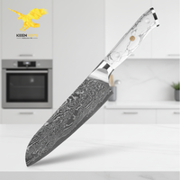 Couteau de cuisine professionnel en acier Damas KEENHOPE, cœur en AUS-10, couteau Santoku japonais de 7 pouces, manche en résine turquoise blanche