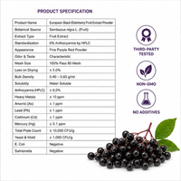 Europees Zwarte Vlierbessen Fruitextract Poeder 6% Anthocyanen HPLC  Bulk Grondstof