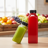 Vierkante transparante plastic fles voor melkthee en sap met lekvrij deksel, herbruikbaar voor fruittheewinkels en thuisgebruik