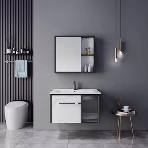 2025 nouvelle coiffeuse haut de gamme suspendue blanche grise personnalisée avec lavabo simple et miroir <span class=keywords><strong>pour</strong></span> hôtel appartement - Product Image 1