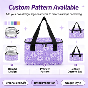 Purple Daisy Flower Custom Logo Picnic Bag Aluminum foil Cooler Bag Reusable Lunch Tote Insulated Lunch Box with 2 Handles - Product Image 3