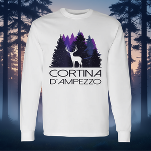 Camiseta de manga larga Cortina D'Ampezzo con diseño de ciervo del bosque, color blanco - Product Image 3