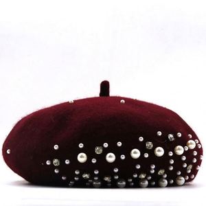 ผู้ผลิตหมวกเบเร่ต์ขนสัตว์สำหรับผู้หญิงในฤดูหนาวจากจีน ขายส่งหมวกเบเร่ต์ประดับมุกสำหรับสุภาพสตรี - Product Image 2