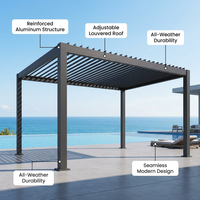 Kit de pergola bioclimatique motorisée rétractable à lames orientables en aluminium thermolaqué, avec éclairage LED OEM, étanche, résistant au vent, nature