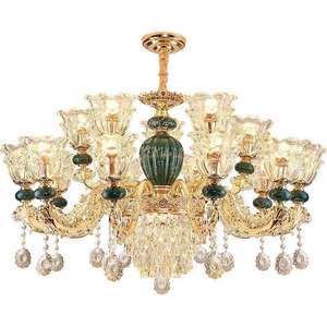 Luxury European Gold Crystal Chandelier with Green Ceramic Accents <b>LED</b> Ceiling <b>Light</b> <b>for</b> <b>Living</b> <b>Room</b> - Product Image 2