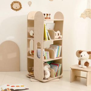 Libreria Girevole Moderna in Legno Montessori per Bambini, Scaffale da Terra per Cameretta, Asilo Nido, Scuola Materna, Aula, <span class=keywords><strong>Smurfs</strong></span> - Product Image 1