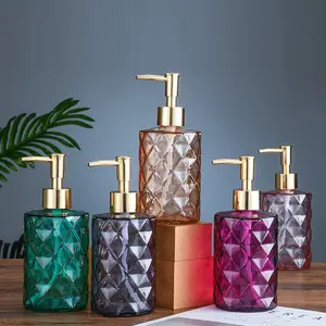 OSHOW 330ml Colorful Embossed Pattern Hand Soap Shampoo Lotion Dispenser Glass Bottle with Pump