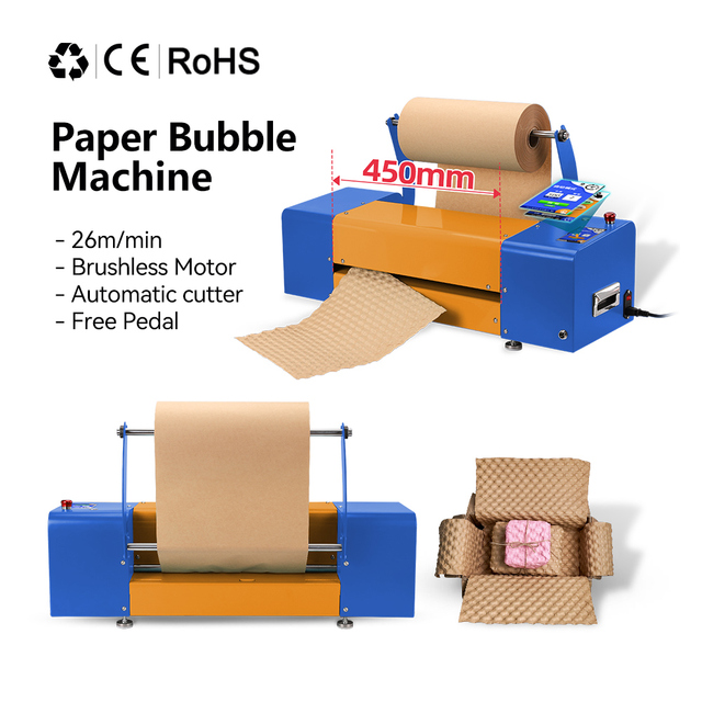 Aircosan 450mm Automatic Cutting Cost-Effective Kraft Bubble Paper Wrap Machine for Green Logistics Cushion Packaging Material
