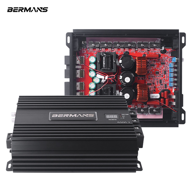 Bermans 5000W Mono Class D Car Amplifier 1 Ohm Stable High Power Subwoofer Amp Aluminum Heatsink with Crossover