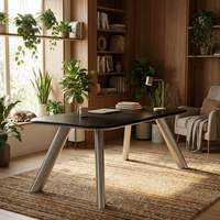 Mesa de Juntas Moderna y Sostenible de MDF E1 con Patas Metálicas Inclinadas, Acabado Brillante, para Reuniones de Directores, con Centro de Energía Integrado, para Escuelas