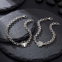 Ensemble de bracelets personnalisés en acier inoxydable motif toile d'araignée, style punk gothique, chaîne à maillons assortie, vente en gros