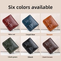Dompet Multi-Kartu Pria Fashion Dompet Pendek Kulit Minyak Lilin PU Antik Dompet Koin Ritsleting Uniseks Dompet Pria Tempat Kartu Pria