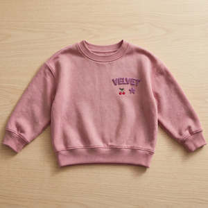 เสื้อสเวตเชิ้ตผู้หญิงสีชมพู คอกลม ป้องกันขนร่วง ลายมัดย้อม ทรงหลวม ไหล่ตก ผ้าคอตตอนผสม แขนยาว ปักตัวอักษรลายเชอร์รี่ - Product Image 1