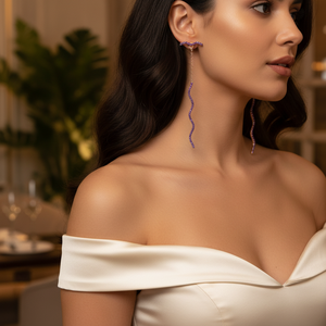 Amatista CZ ondulado y zigzag diseño 925 pendientes largos tendencia turca venta al por mayor joyería fina hecha a mano para mujeres - Product Image 3