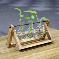 Vintage braket kayu padat logam berputar fitur Desktop kaca Pot bunga bohlam vas untuk tanaman hidroponik Dekorasi vas dinding