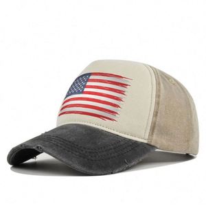 En stock – Casquettes de baseball en coton délavé style « Dad Hat » avec logo imprimé drapeau américain, en promotion - Product Image 3
