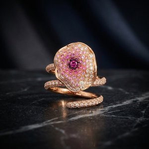 Rose Gold Flower <b>Ring</b> with Pink and White Gemstones Elegant Floral Statement Women Fashion Jewelry - Product Image 4