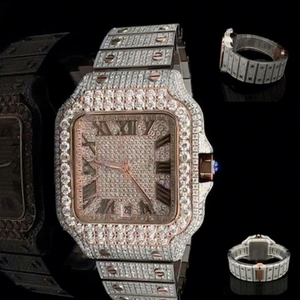 Luxury Square Glass Dial Moissanite <b>Watch</b> Custom <b>Iced</b> <b>Out</b> Hip Hop Style Mechanical Stainless Steel Case 10 Bar Water Resistance - Product Image 1