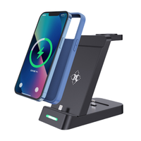 Support de bureau pliable pour chargeur sans fil 15W 3-en-1 avec adaptateur d'alimentation multiple pour station d'accueil pour téléphone portable Qi