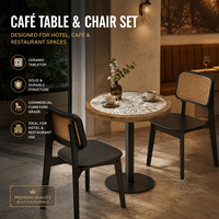 Ensemble de table de café avec plateau en mosaïque céramique ronde, chaises à dossier en rotin, base sur piétement, mobilier pour hôtel, restaurant, bistrot