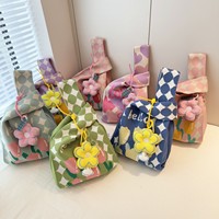 Tas Rajut Wanita Berkualitas Tinggi, Motif Panel, Terbuka, Hadiah Personal, Tali Pergelangan Tangan, Tas Jinjing Rajut Musim Panas